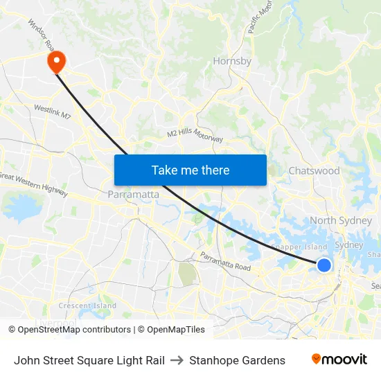 John Street Square Light Rail to Stanhope Gardens map