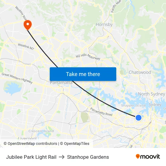 Jubilee Park Light Rail to Stanhope Gardens map