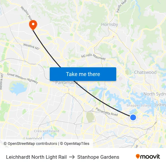 Leichhardt North Light Rail to Stanhope Gardens map