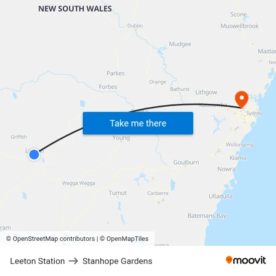 Leeton Station to Stanhope Gardens map