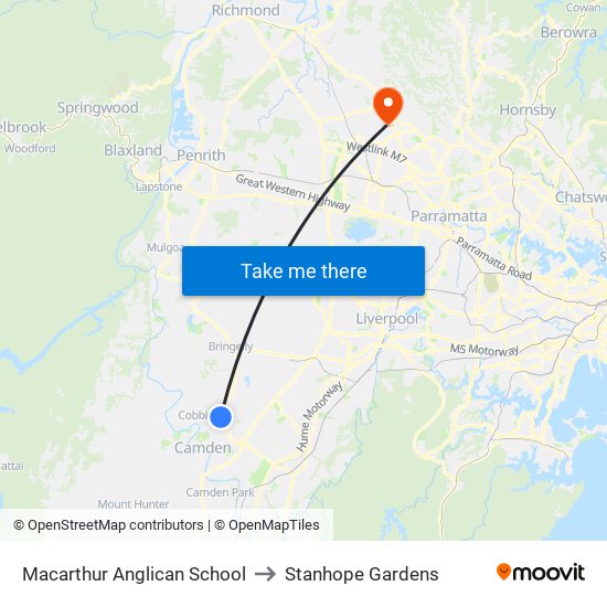 Macarthur Anglican School to Stanhope Gardens map