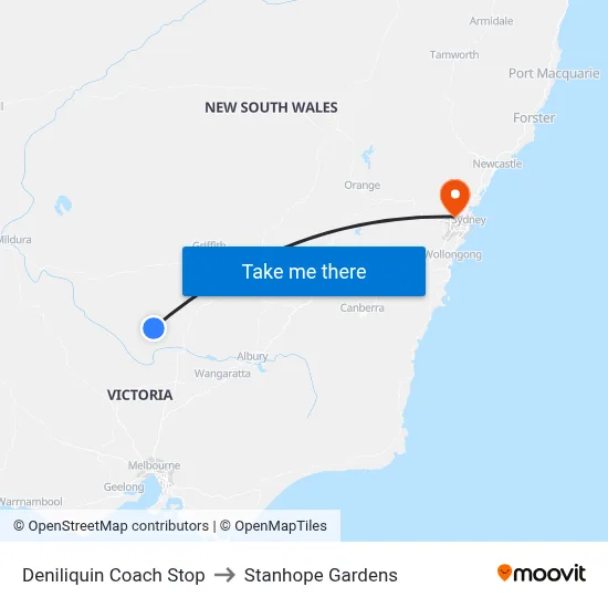 Deniliquin Coach Stop to Stanhope Gardens map
