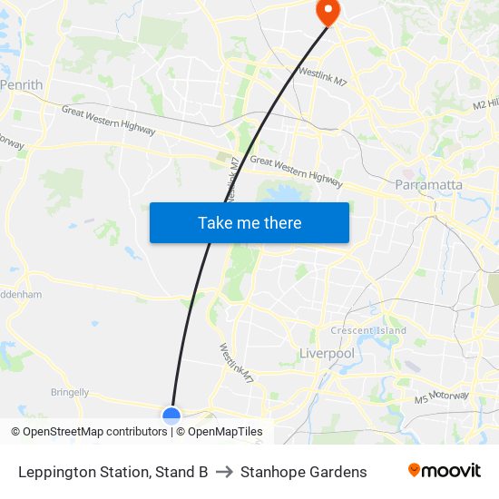 Leppington Station, Stand B to Stanhope Gardens map