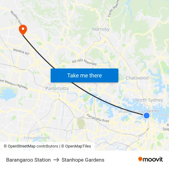 Barangaroo Station to Stanhope Gardens map