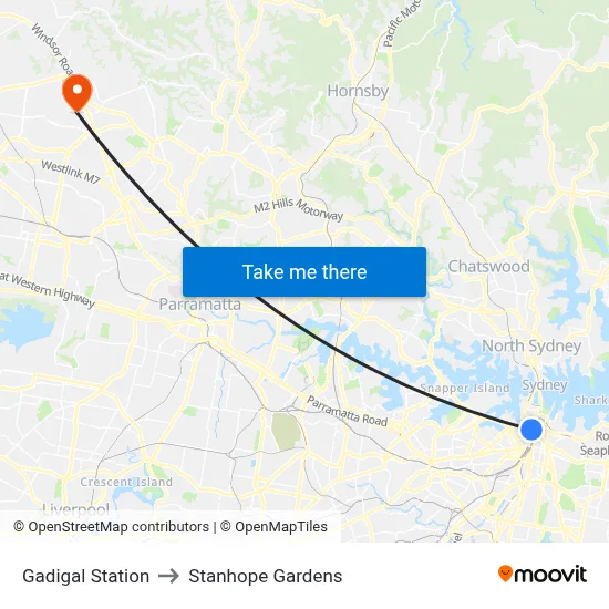 Gadigal Station to Stanhope Gardens map