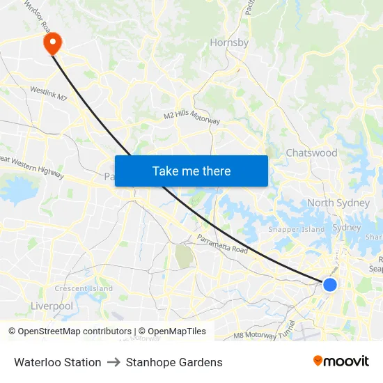 Waterloo Station to Stanhope Gardens map