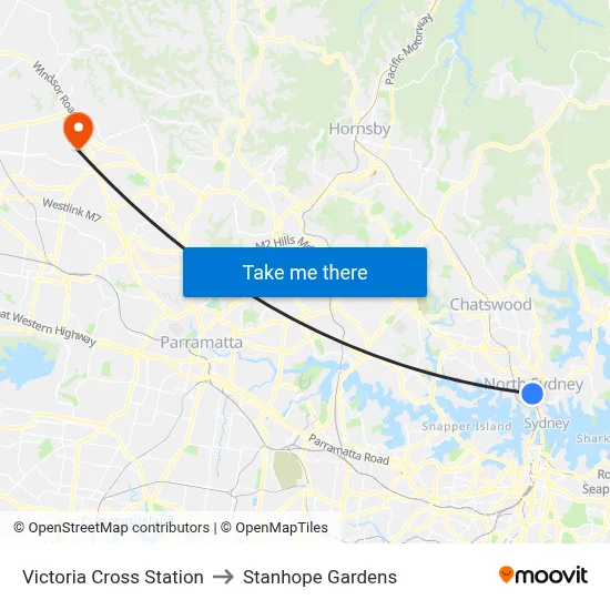 Victoria Cross Station to Stanhope Gardens map
