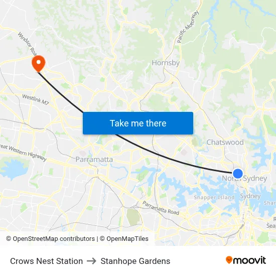 Crows Nest Station to Stanhope Gardens map