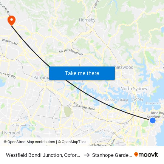 Westfield Bondi Junction, Oxford St to Stanhope Gardens map