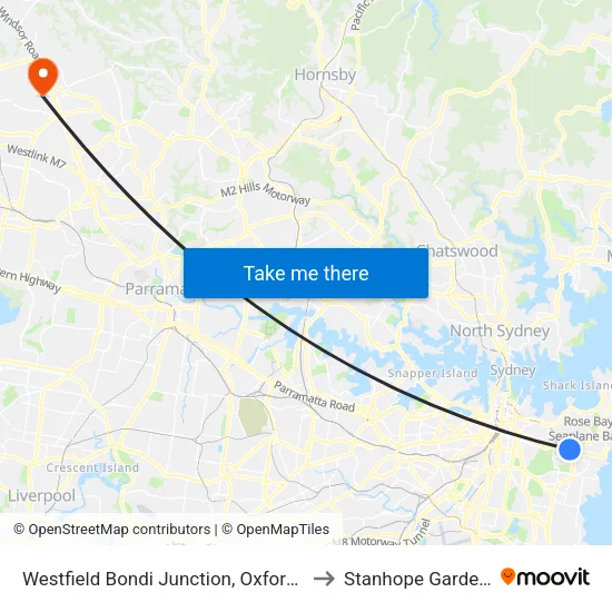 Westfield Bondi Junction, Oxford St to Stanhope Gardens map