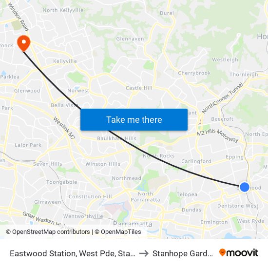 Eastwood Station, West Pde, Stand B to Stanhope Gardens map