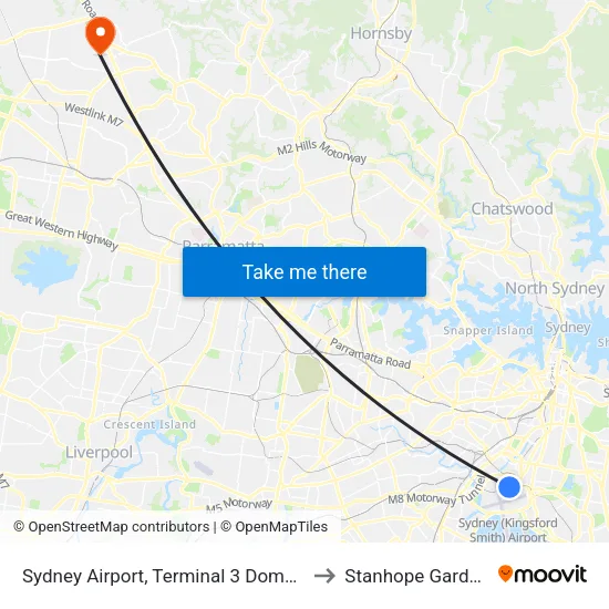 Sydney Airport, Terminal 3 Domestic to Stanhope Gardens map