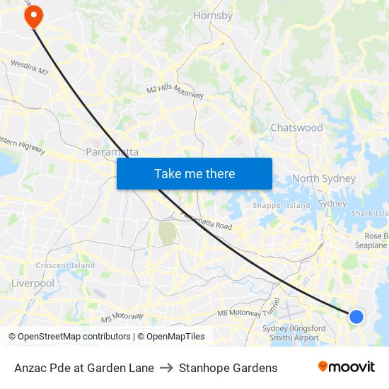 Anzac Pde at Garden Lane to Stanhope Gardens map