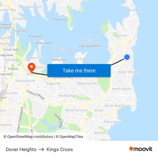 Dover Heights to Kings Cross map