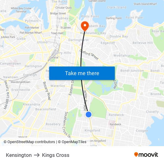 Kensington to Kings Cross map