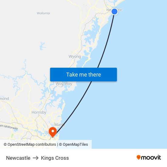 Newcastle to Kings Cross map