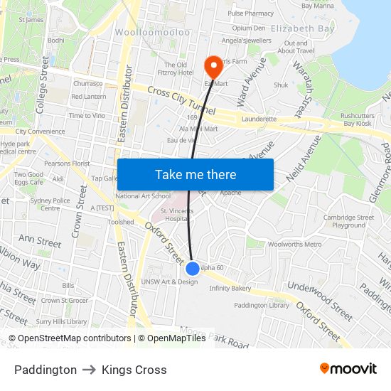 Paddington to Kings Cross map