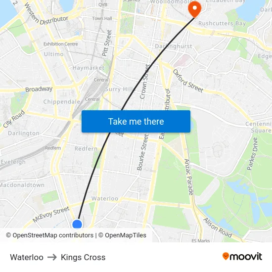 Waterloo to Kings Cross map