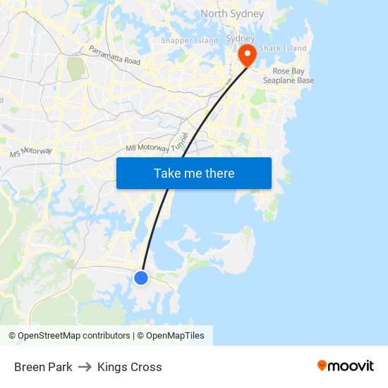Breen Park to Kings Cross map
