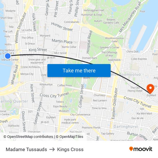 Madame Tussauds to Kings Cross map