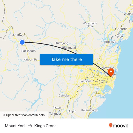 Mount York to Kings Cross map