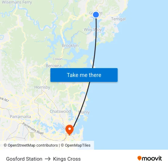 Gosford Station to Kings Cross map