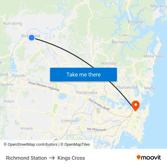 Richmond Station to Kings Cross map