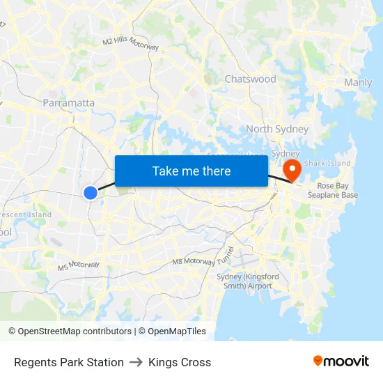 Regents Park Station to Kings Cross map
