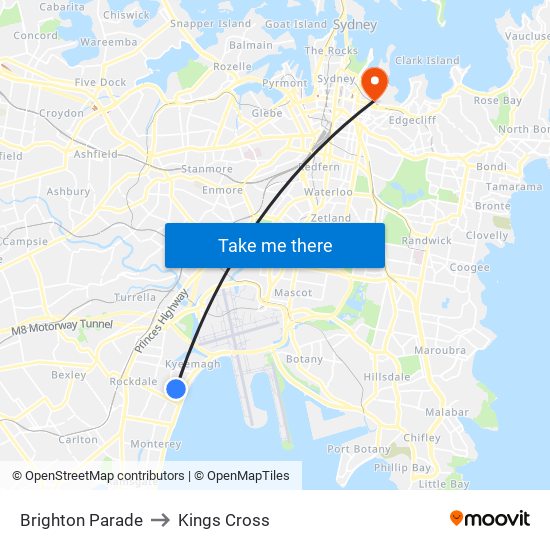 Brighton Parade to Kings Cross map