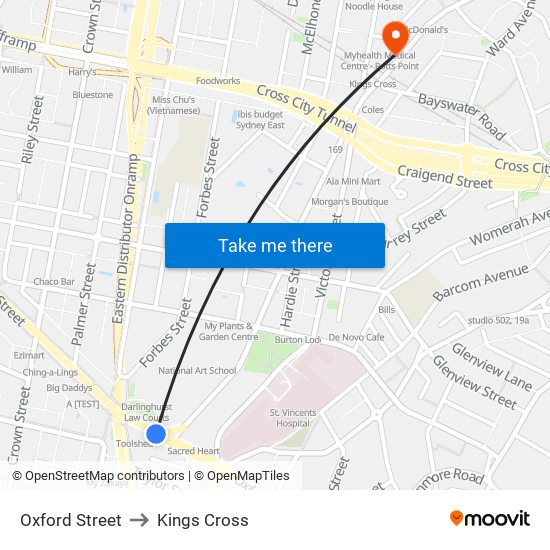 Oxford Street to Kings Cross map