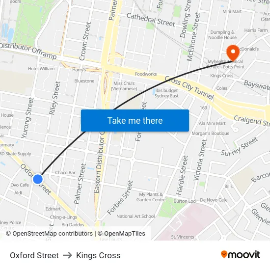 Oxford Street to Kings Cross map