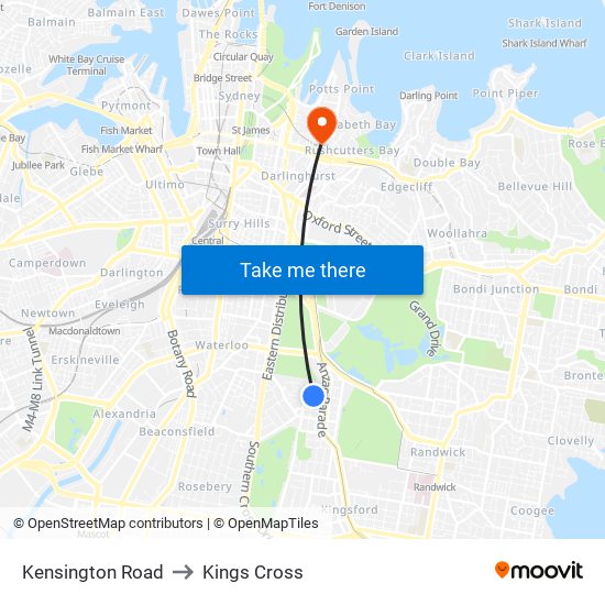 Kensington Road to Kings Cross map