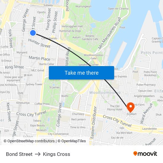 Bond Street to Kings Cross map