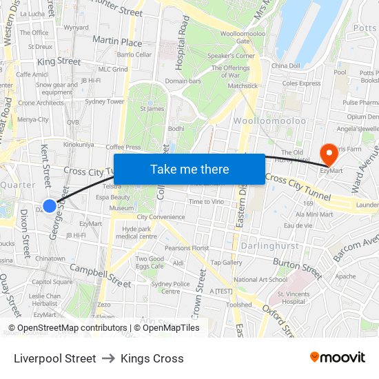Liverpool Street to Kings Cross map