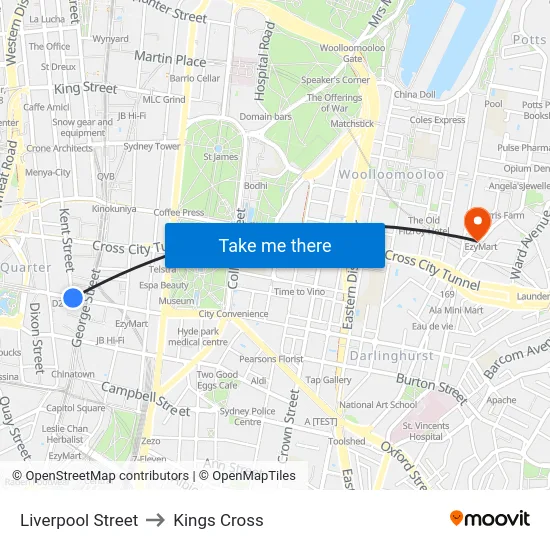 Liverpool Street to Kings Cross map