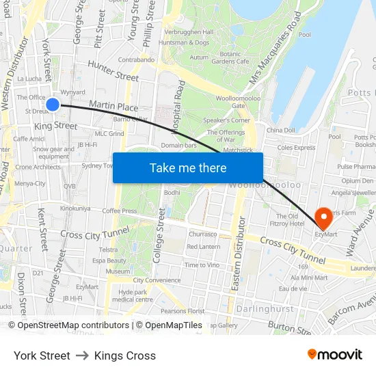 York Street to Kings Cross map