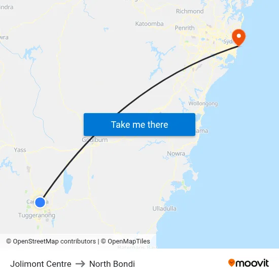 Jolimont Centre to North Bondi map