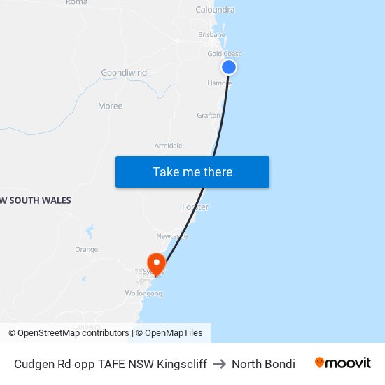 Cudgen Rd opp TAFE NSW Kingscliff to North Bondi map