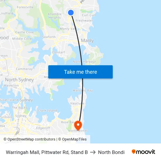 Warringah Mall, Pittwater Rd, Stand B to North Bondi map