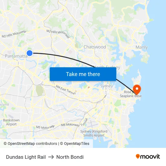 Dundas Light Rail to North Bondi map
