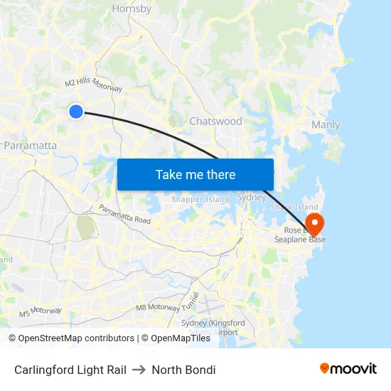 Carlingford Light Rail to North Bondi map