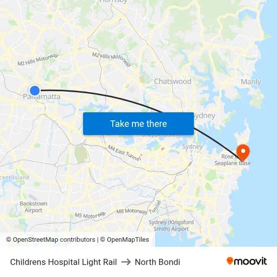 Childrens Hospital Light Rail to North Bondi map