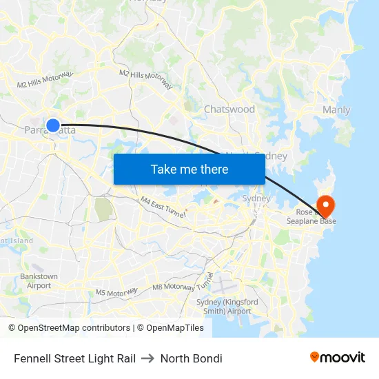 Fennell Street Light Rail to North Bondi map
