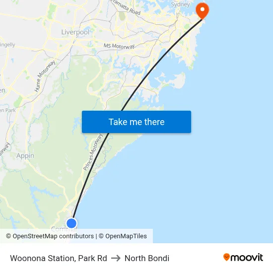 Woonona Station, Park Rd to North Bondi map
