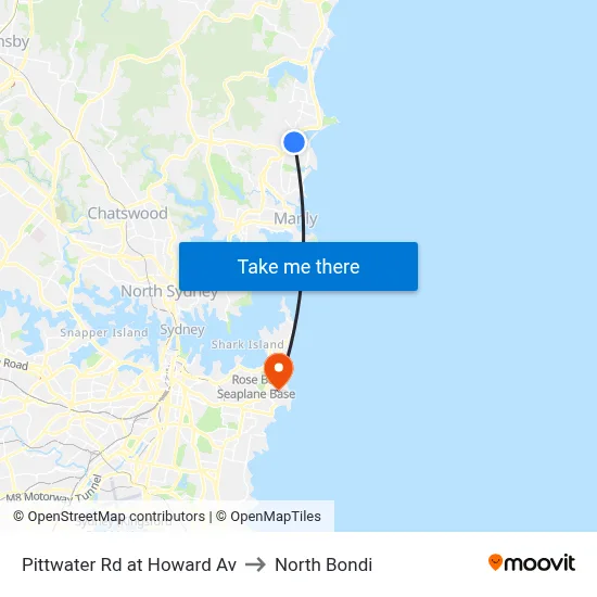 Pittwater Rd at Howard Av to North Bondi map