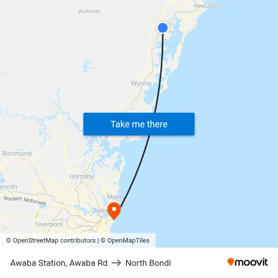 Awaba Station, Awaba Rd to North Bondi map
