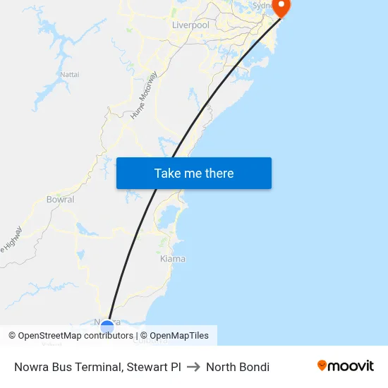 Nowra Bus Terminal, Stewart Pl to North Bondi map