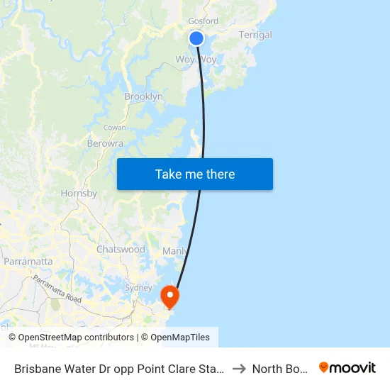 Brisbane Water Dr opp Point Clare Station to North Bondi map