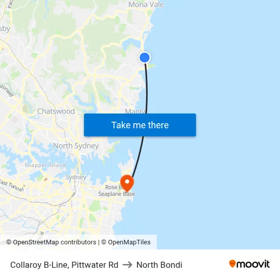 Collaroy B-Line, Pittwater Rd to North Bondi map