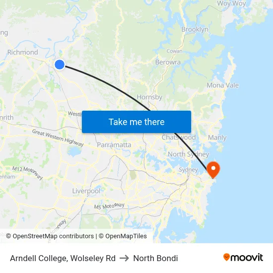 Arndell College, Wolseley Rd to North Bondi map
